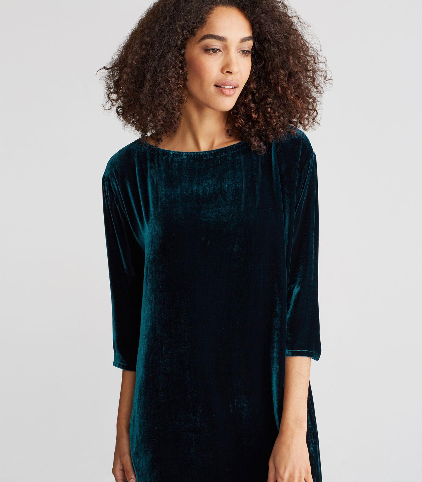 eileen fisher blue velvet dress