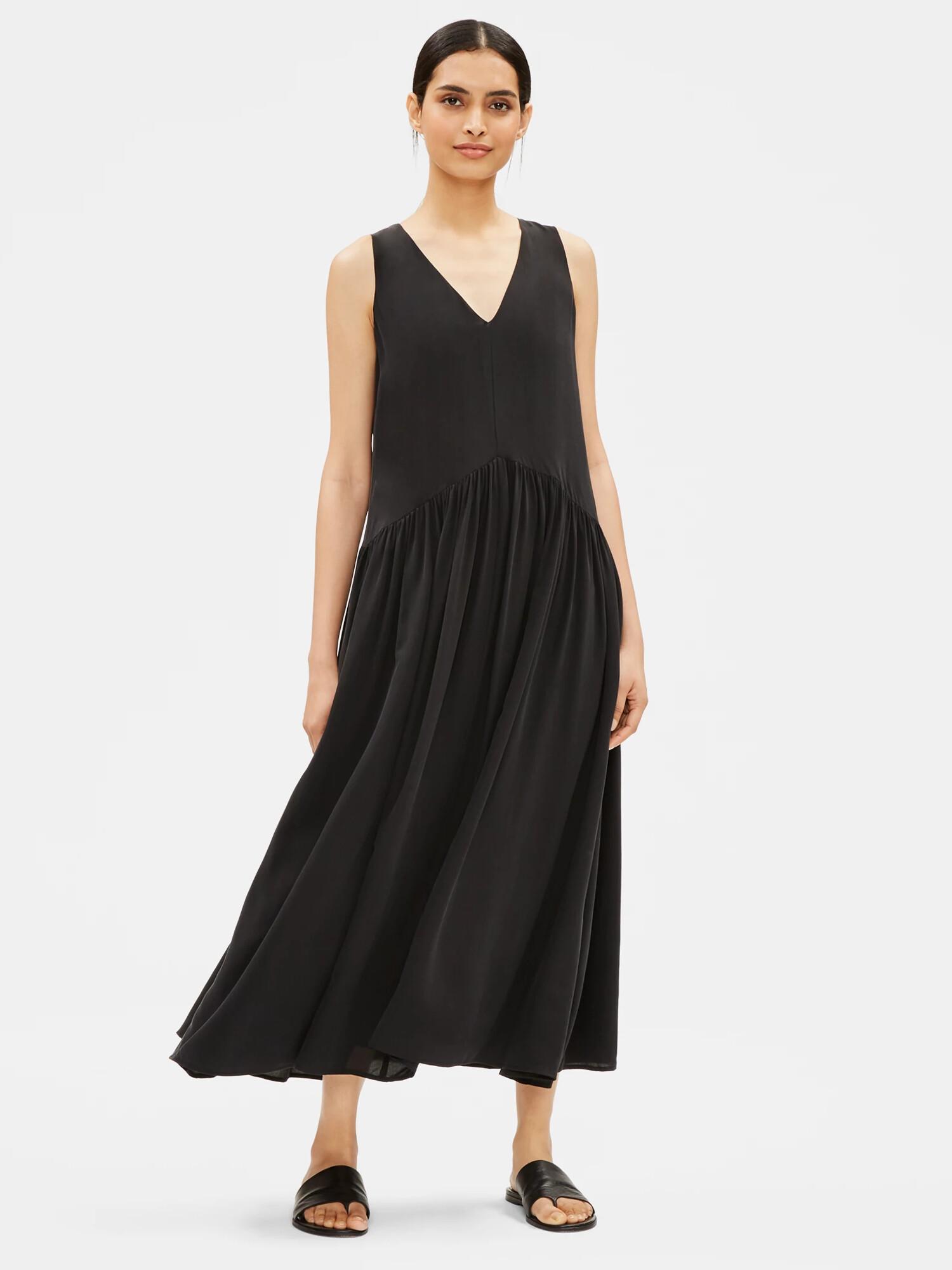 eileen fisher drop waist silk dress Arden Mink Dropped Waist Maxi Dress