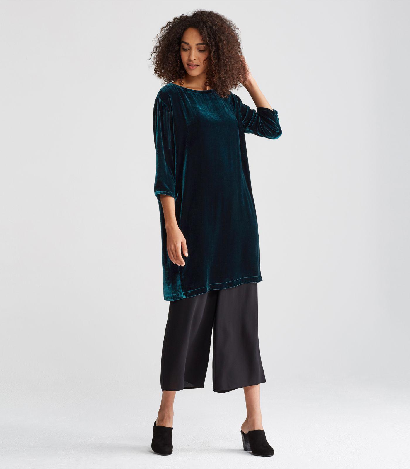 eileen fisher blue velvet dress