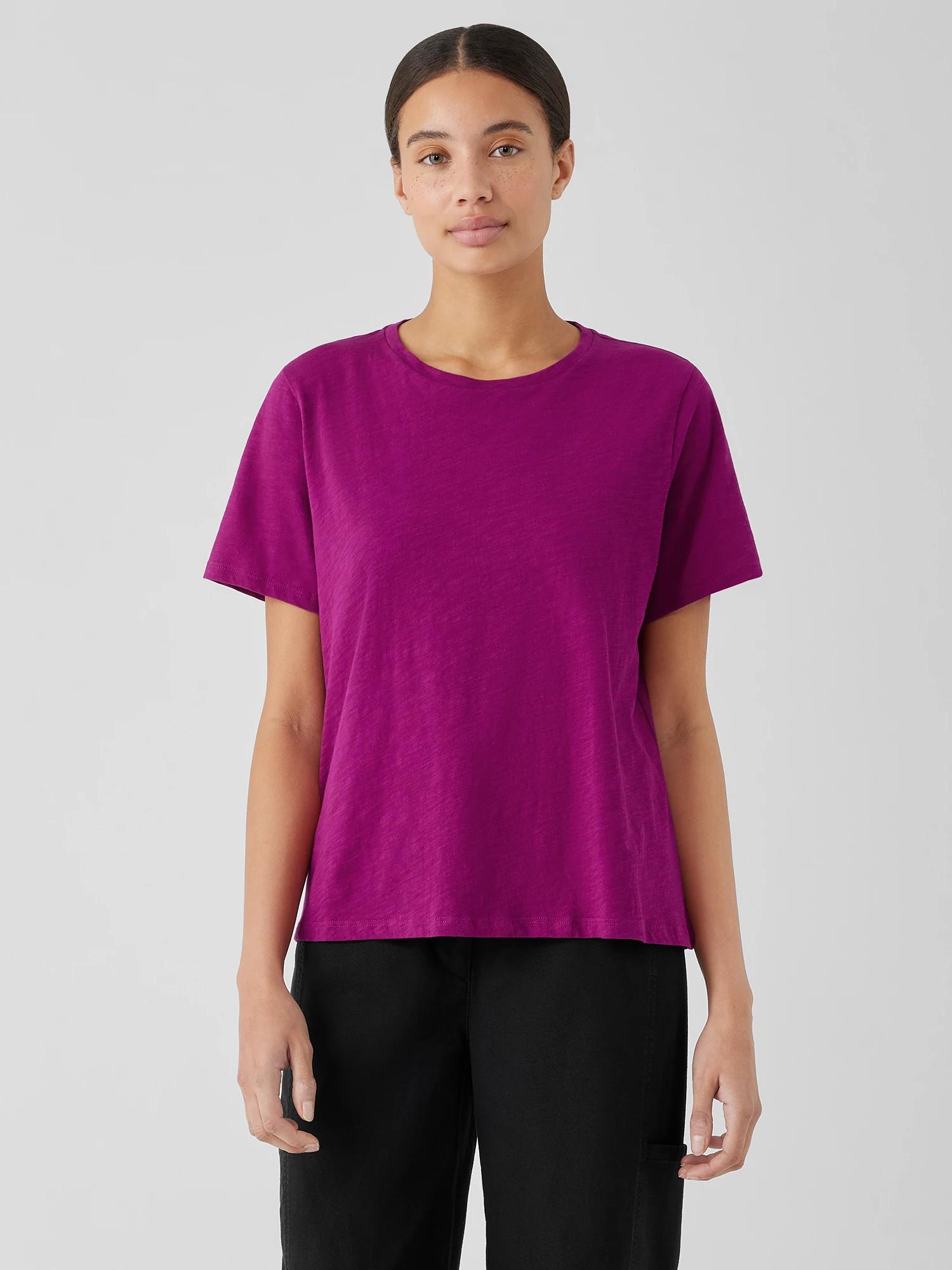 Eileen Fisher Organic Cotton Slubby Jersey Tee in Purple Lyst