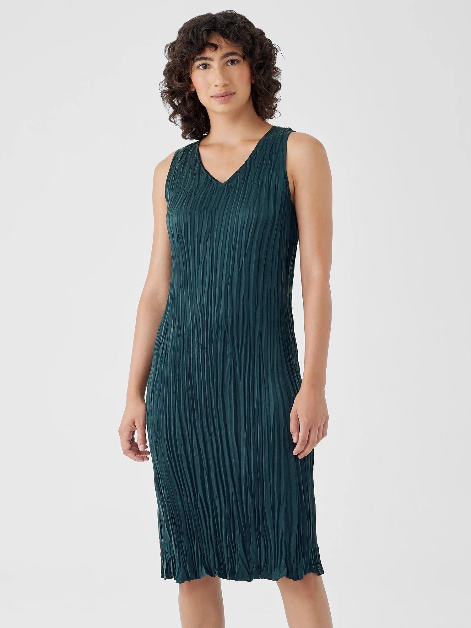 Eileen Fisher Crushed Cupro V-neck Dress in Blue | Lyst
