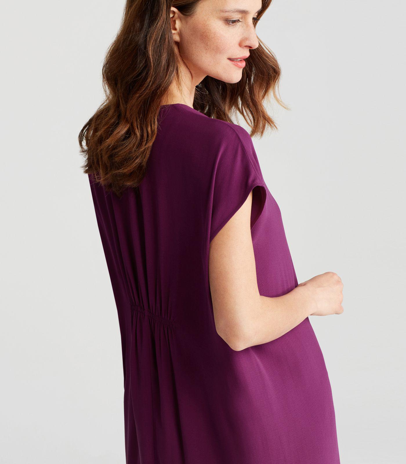 Eileen Fisher Silk Crepe Gathered Vneck Dress in Purple Lyst