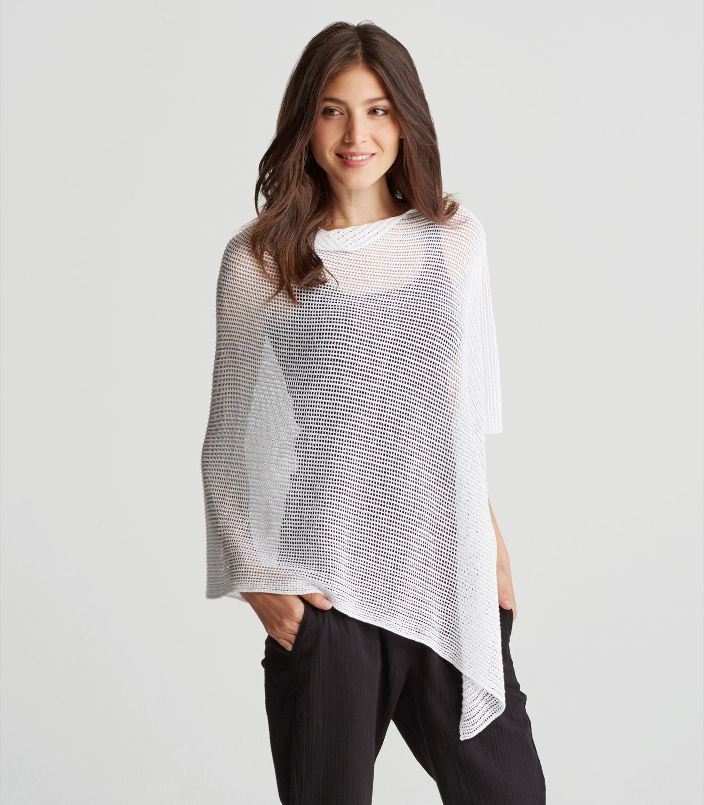 Eileen Fisher Organic Linen Knit Mesh Poncho in White Lyst