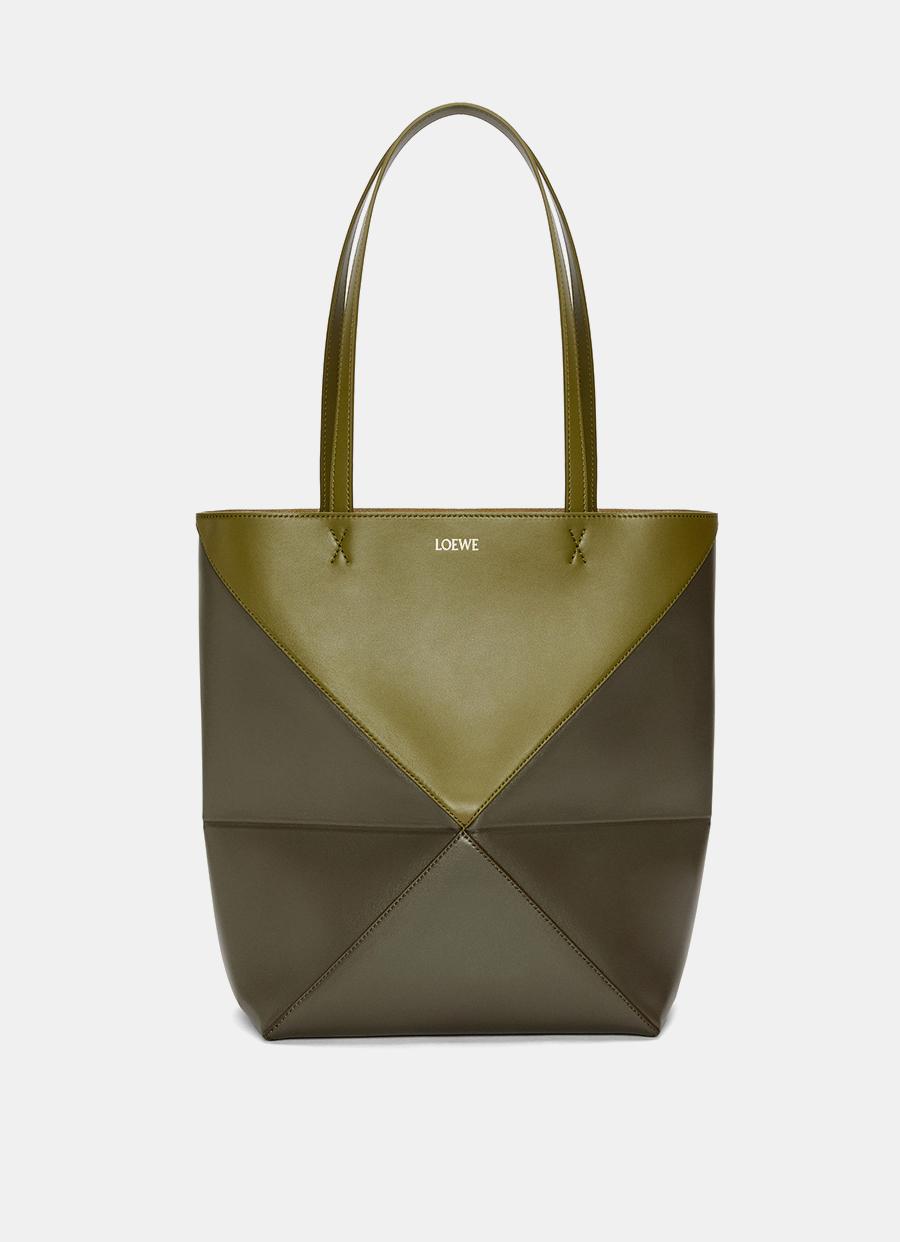 Loewe Puzzle Fold Tote Bag In Shiny Calfskin in Green | Lyst