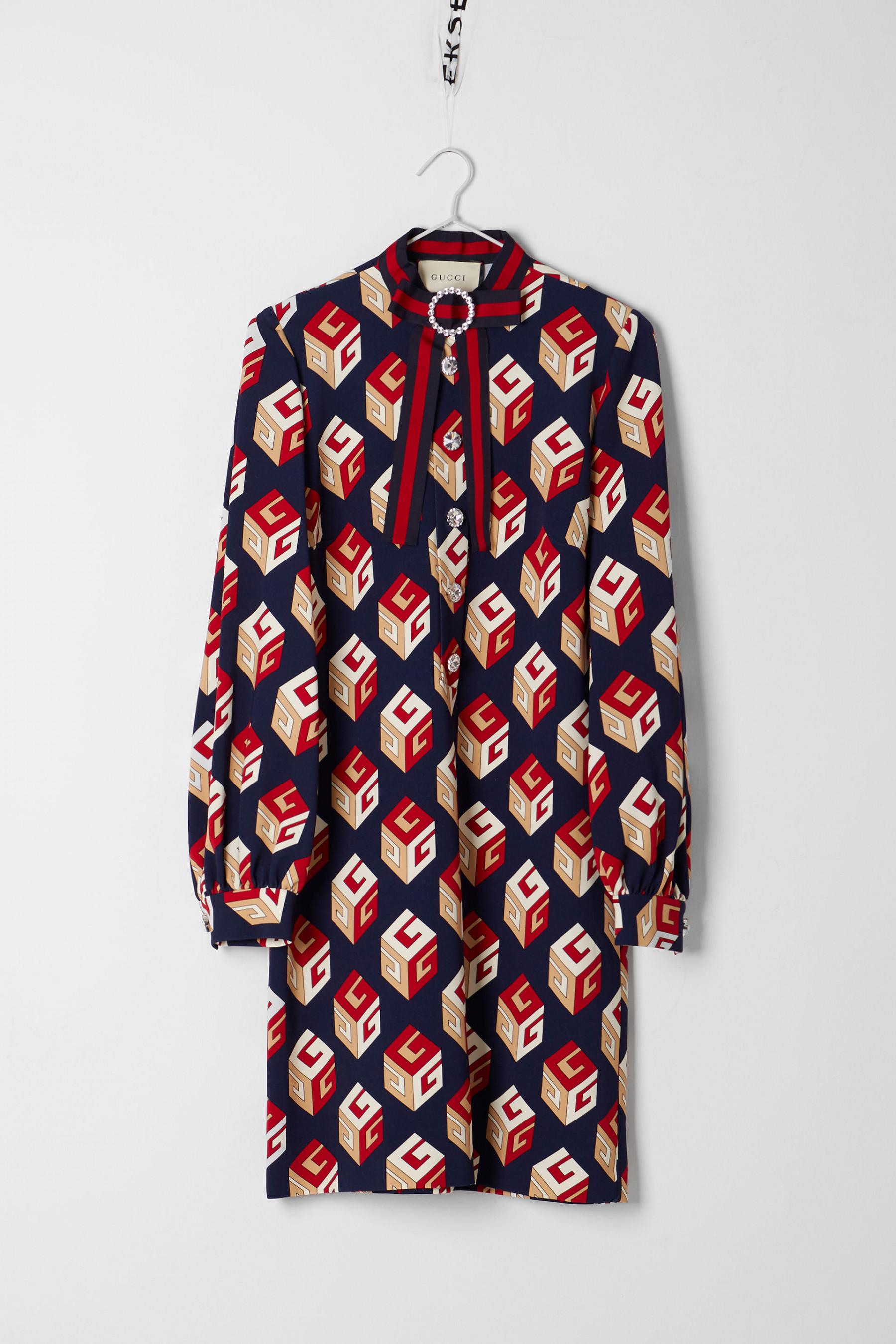 Gucci Synthetic Gg Wallpaper Dress In Navy Blue Blue Lyst gg wallpaper dress