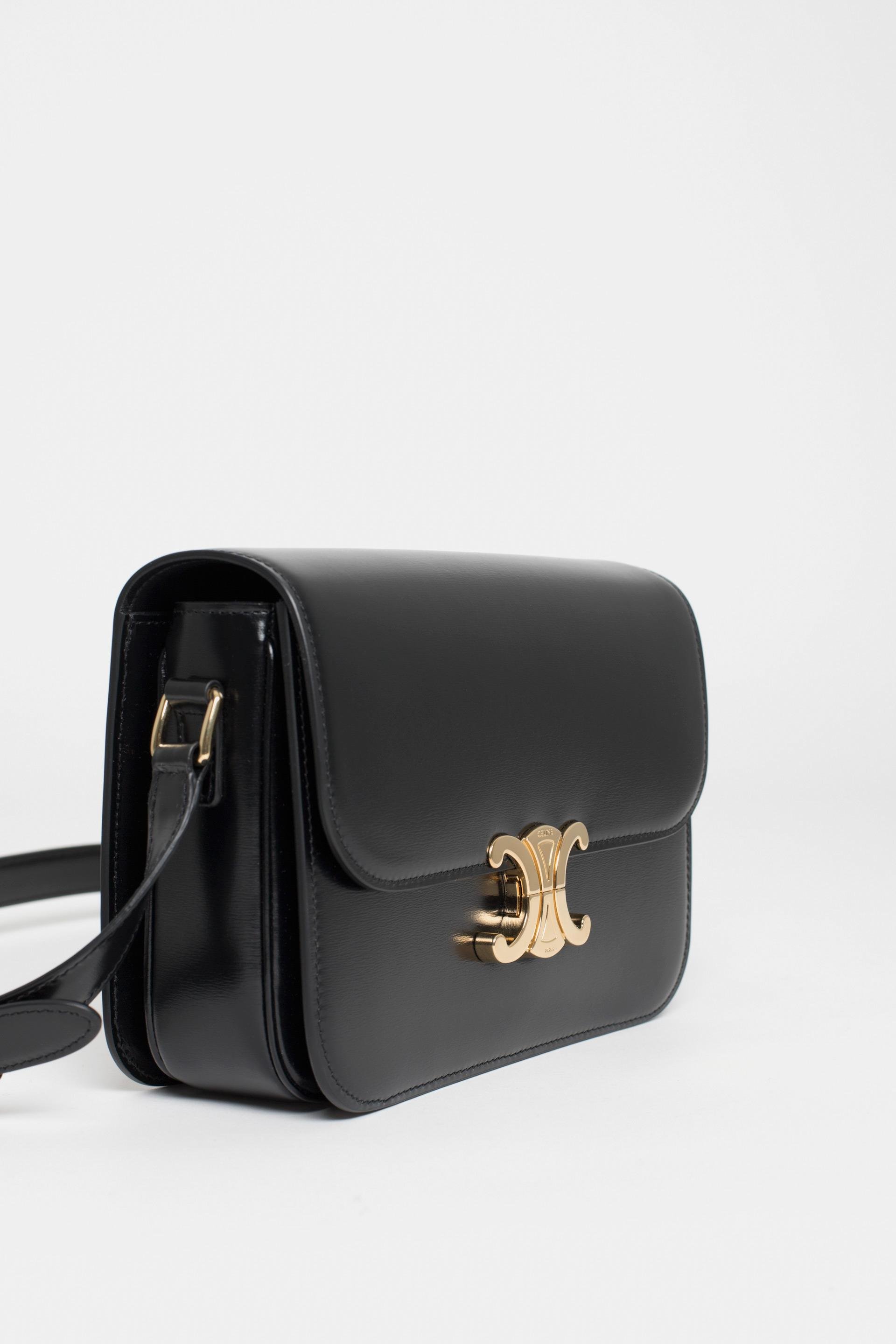Celine Leather Triomphe Small Bag in Black | Lyst