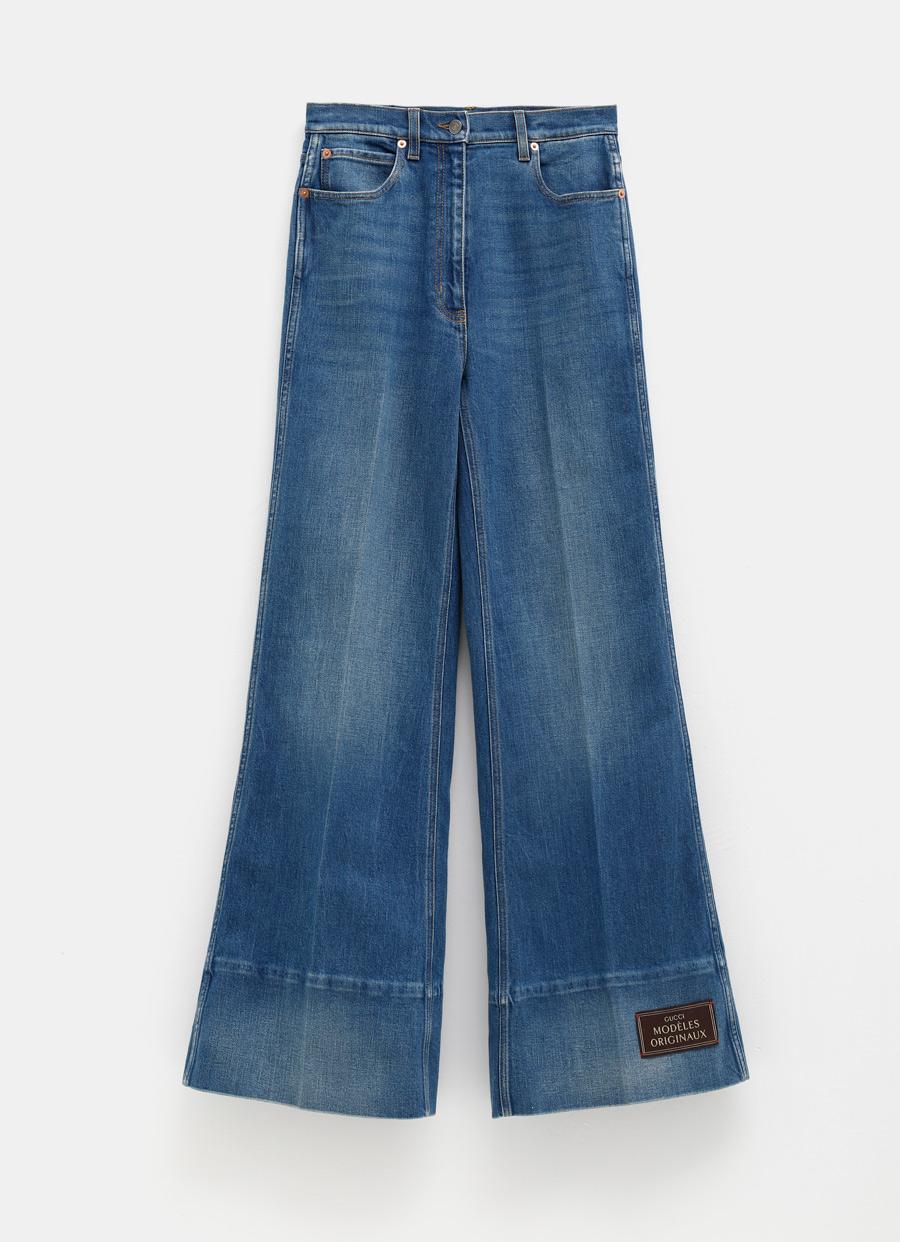 Gucci Denim Flare Pants With Label in Blue Lyst
