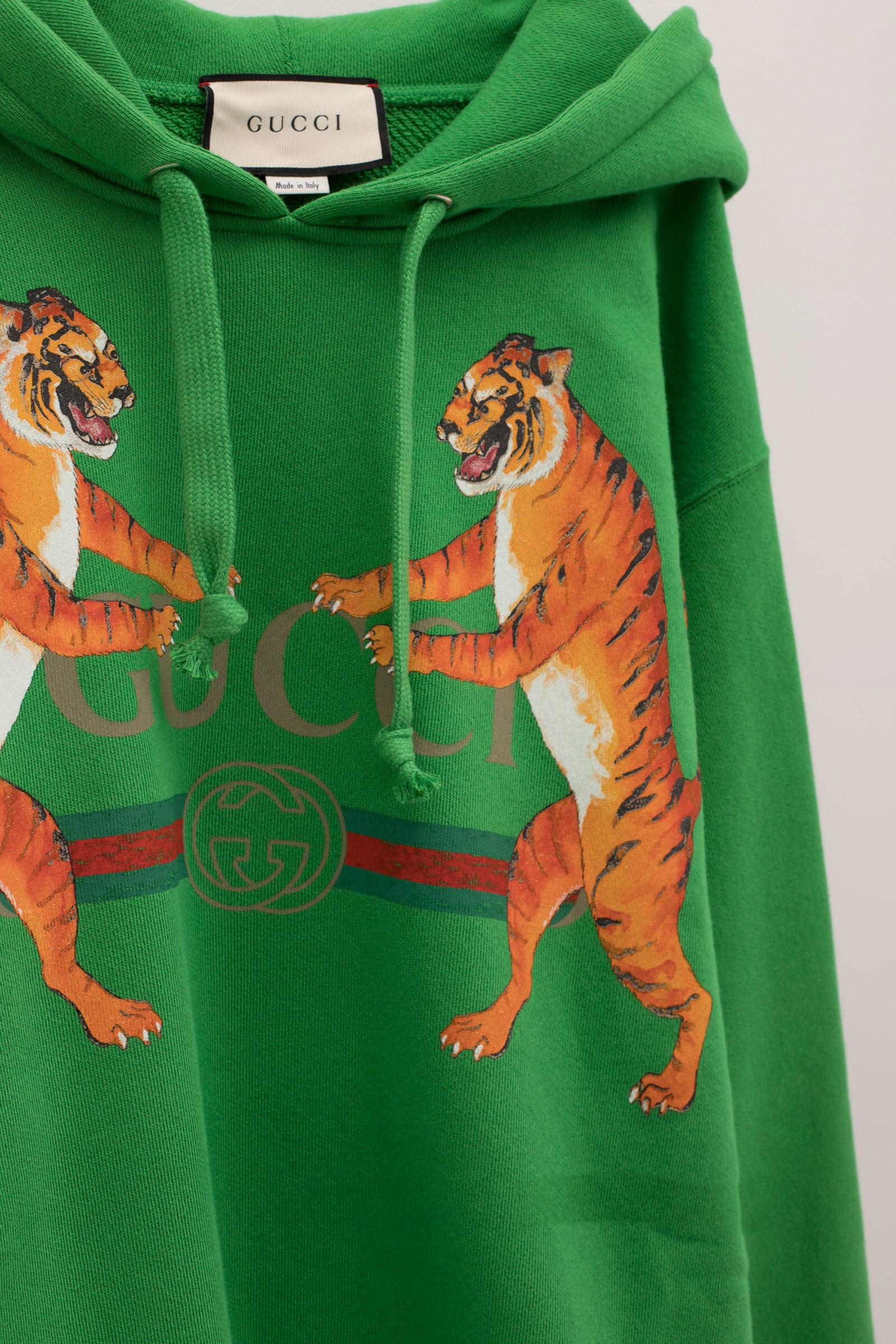 Gucci Cotton Tiger Print Logo Hoodie in 