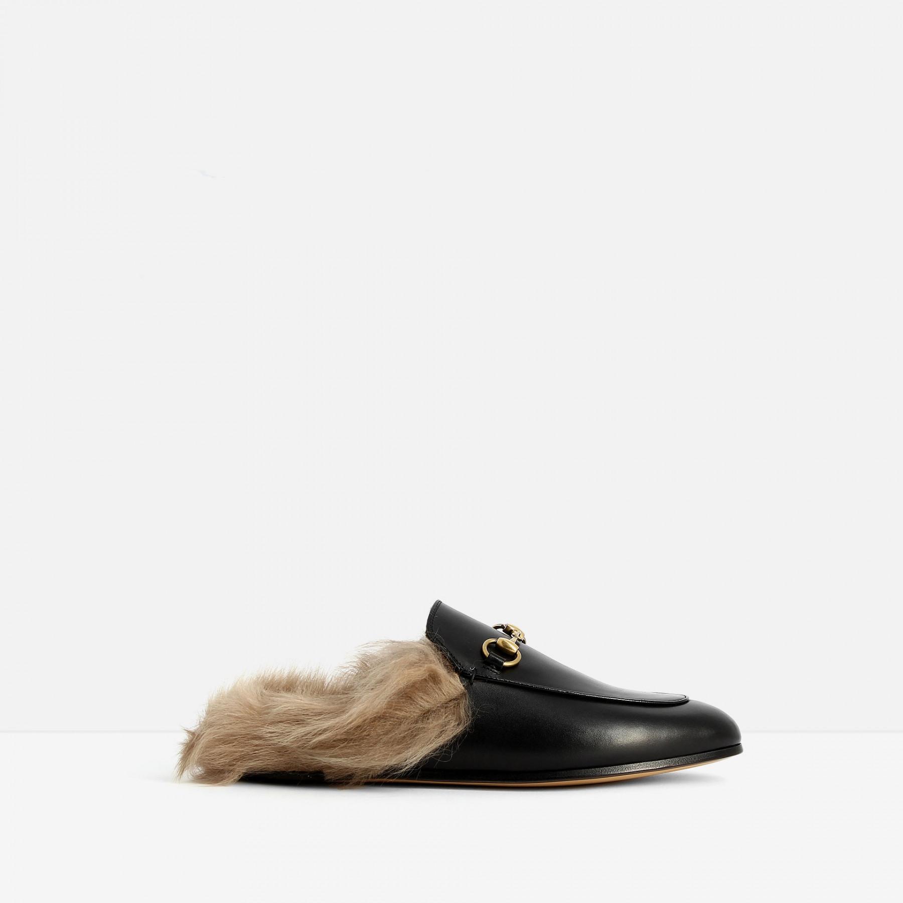 Gucci Fur Princetown Genuine Shearling Loafer Mule in Black - Lyst