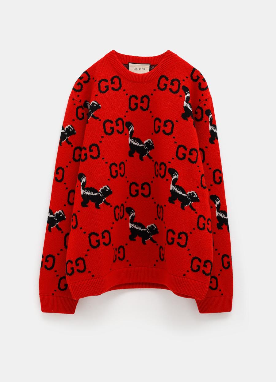 Gucci GG And Skunk Wool Knit Sweater in Red for Men Lyst