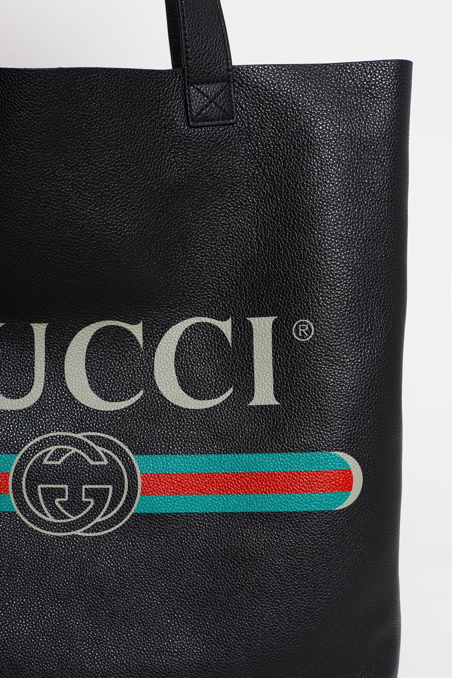 Gucci Logo Print Tote Bag in Black | Lyst