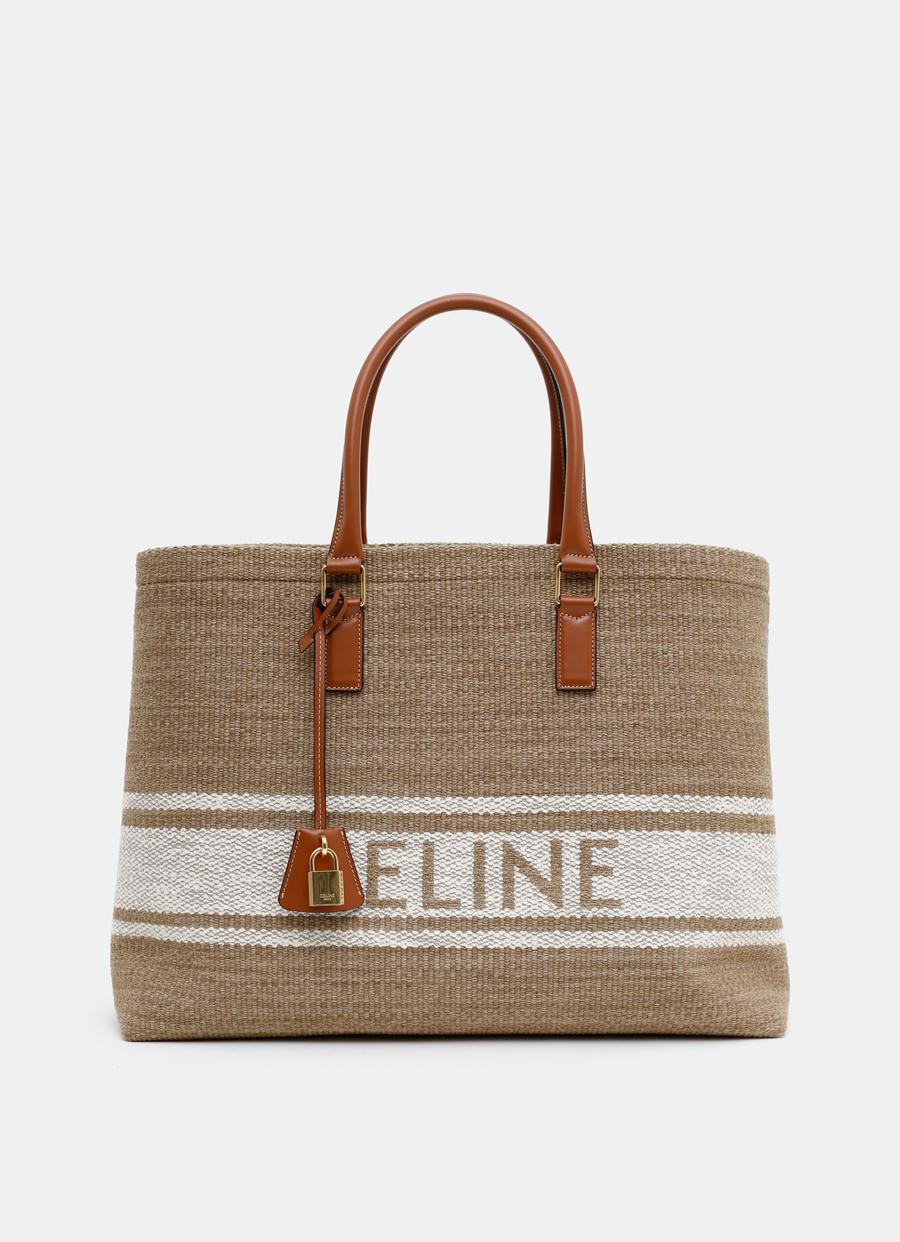 Celine Horizontal Cabas Bag In Textile With Logo Print in Natural | Lyst