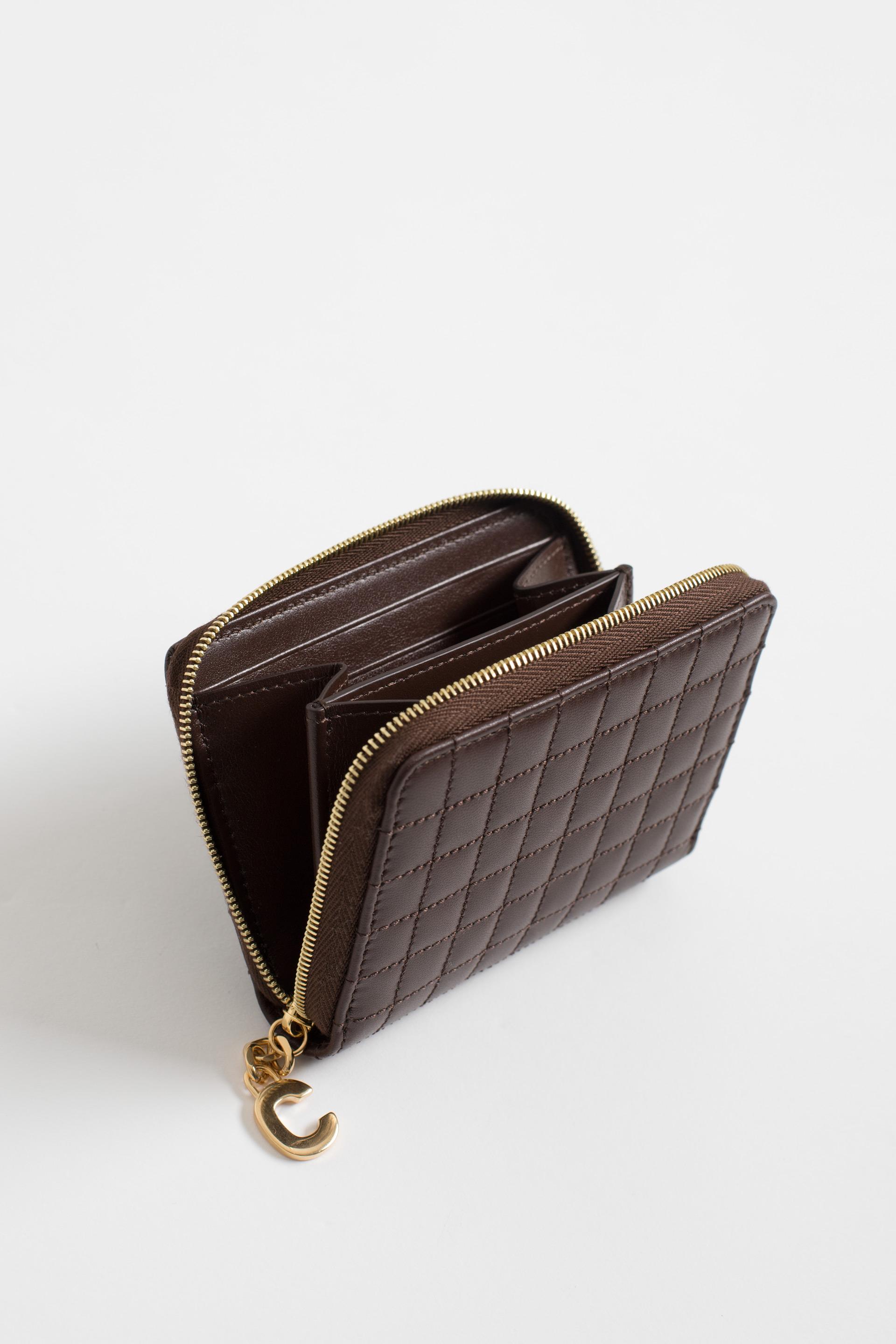 Celine Leather C Charm Compact Zipped Quilted Wallet in Brown - Lyst