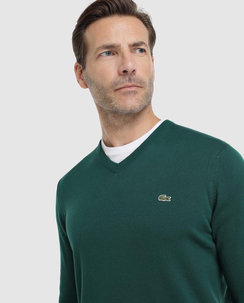Lacoste Cotton Mens Green V-neck Sweater for Men - Lyst