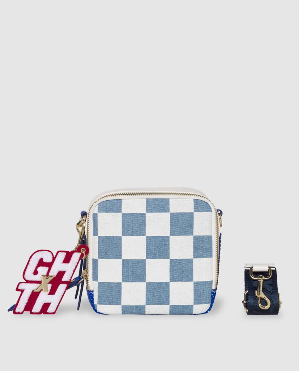 Gigi Hadid Two Tone Blue And White Checked Mini Crossbody Bag