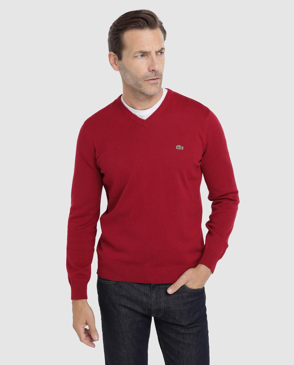 Lacoste Synthetic Mens Red V-neck Sweater for Men - Lyst