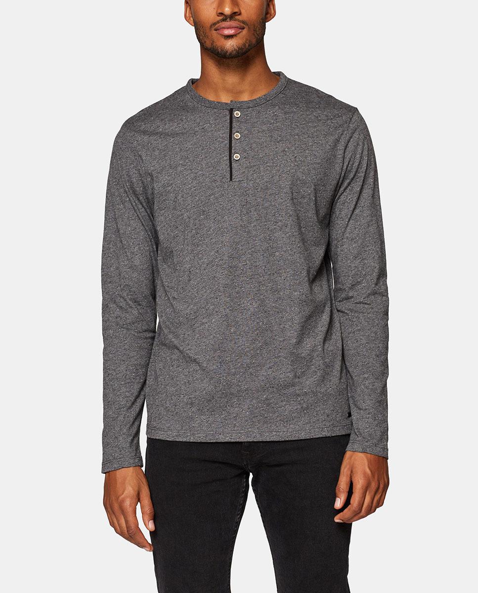 Download Esprit Dark Grey Long Sleeve Button-front T-shirt in Gray ...