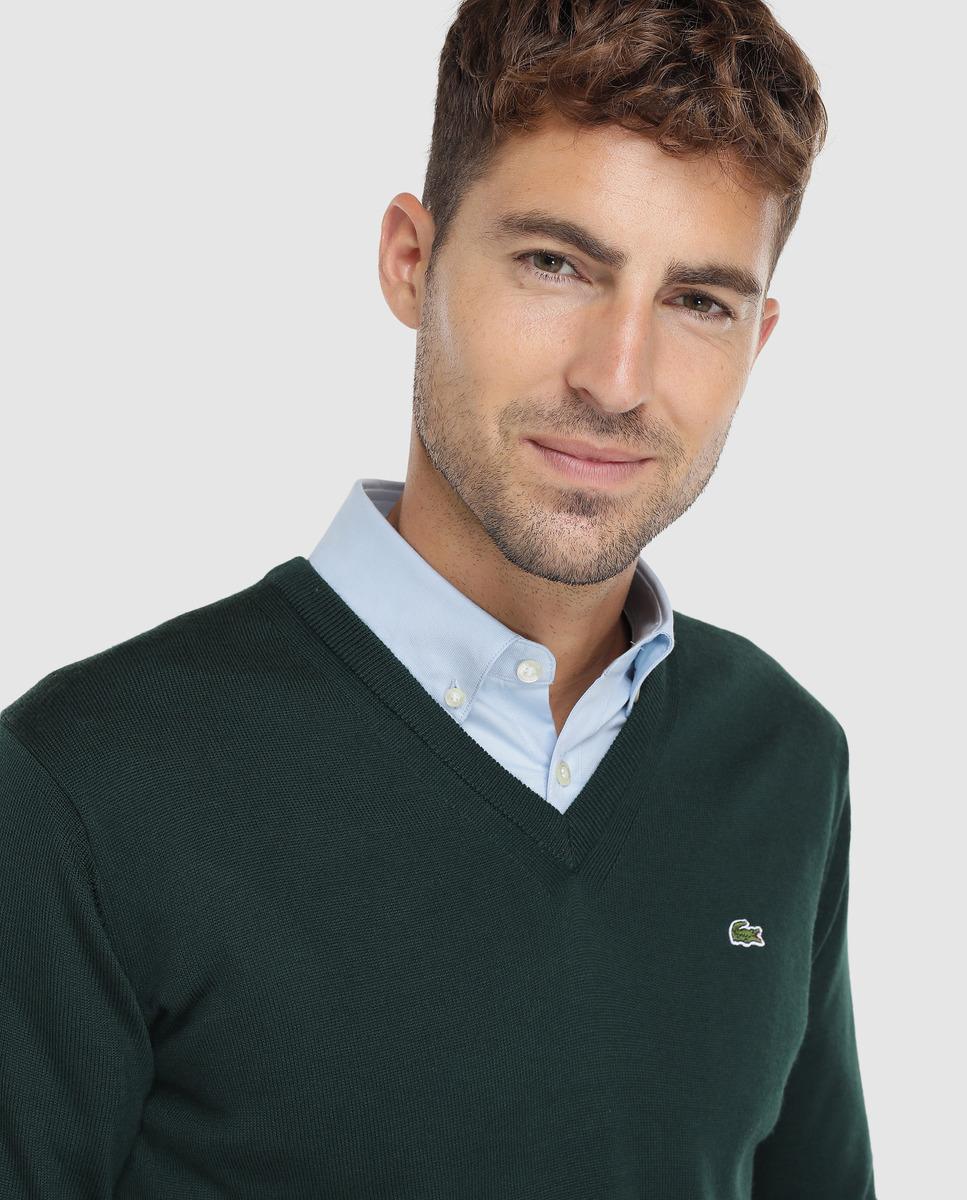 Lacoste Synthetic Mens Green Vneck Sweater for Men Lyst