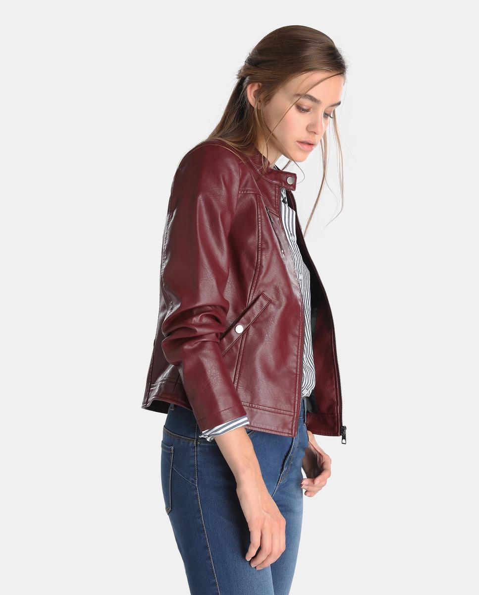 Vero Moda Red Faux Leather Biker Jacket