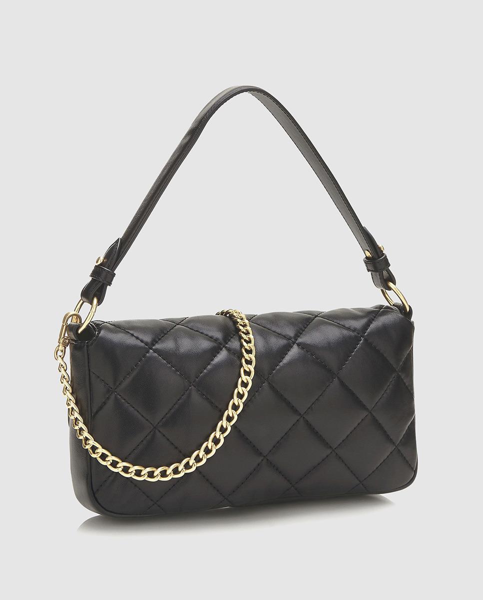 Guess Wo Quilted Black Leather Crossbody Bag With Chain Strap - Lyst