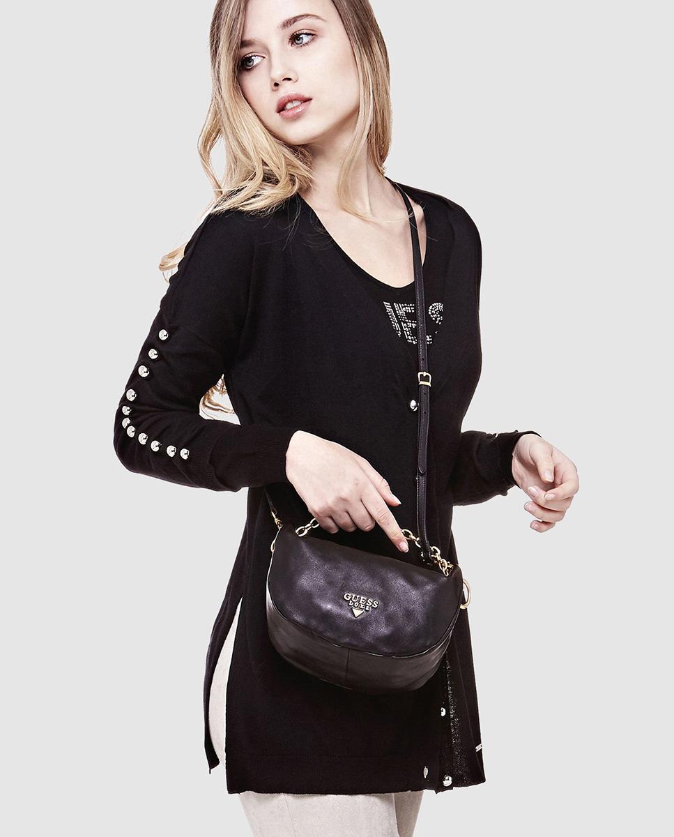 GUESS Women's Basket-Style Mesh Crossbody Bag - Black Mini Flap Bag With Chain Strap - View #8