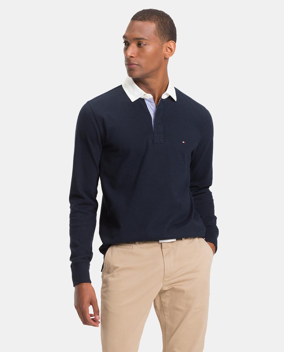 Tommy Hilfiger Cotton Long Sleeve Blue Polo Shirt for Men - Lyst