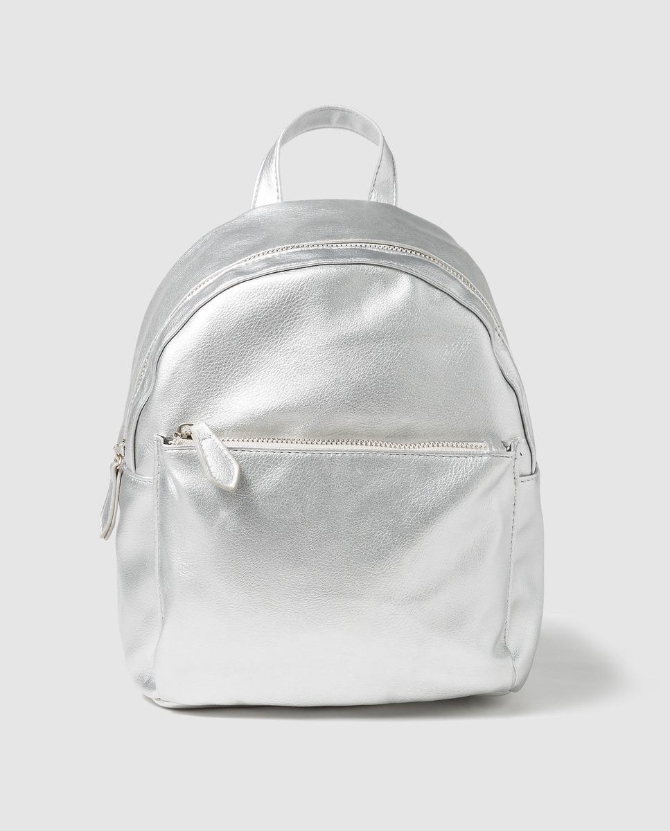 small silver backpack