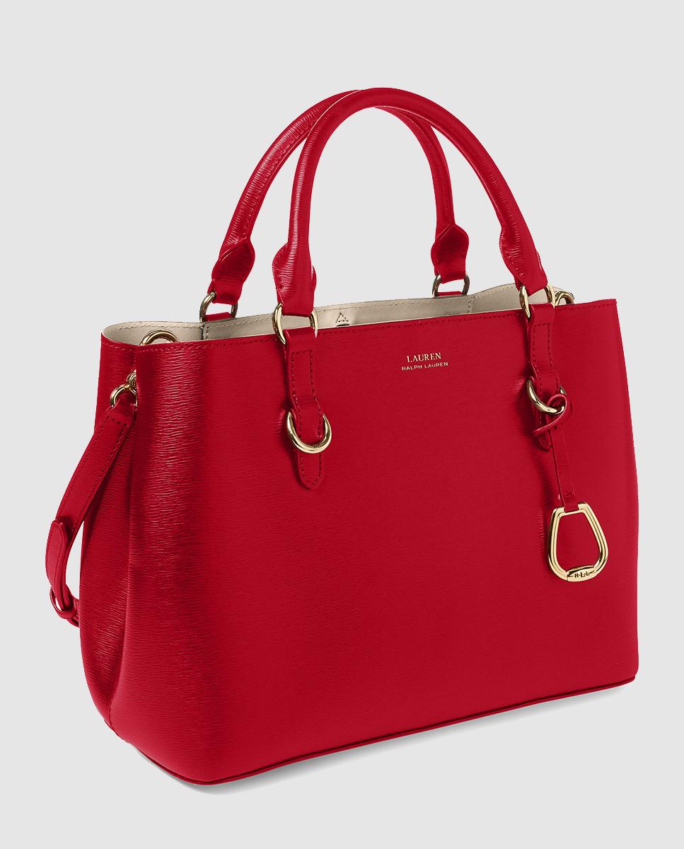 Lauren by Ralph Lauren Small Red Leather Handbag With Contrasting Grey ...