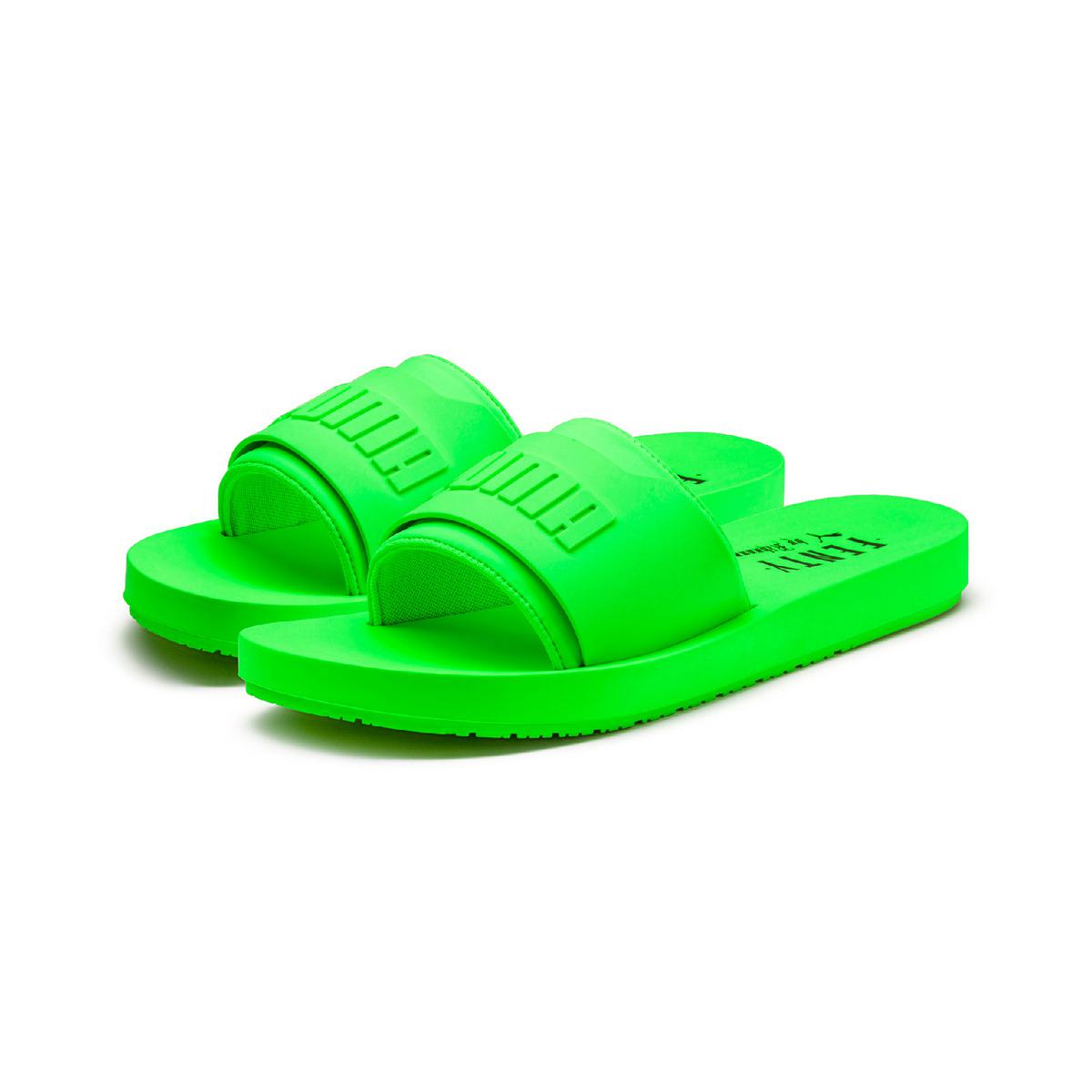 neon green fenty slides