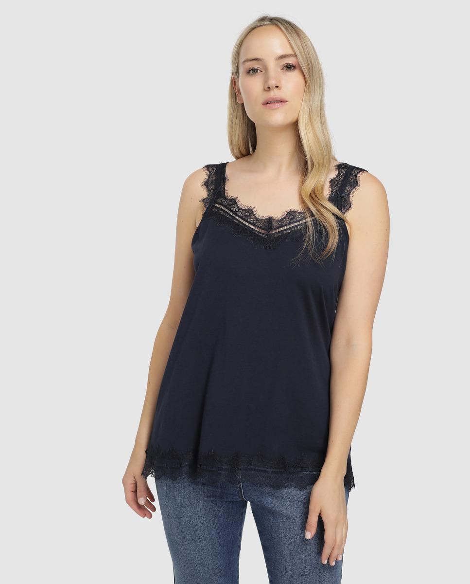 Couchel Cotton Plus Size Strappy Camisole Top in Navy Blue ...
