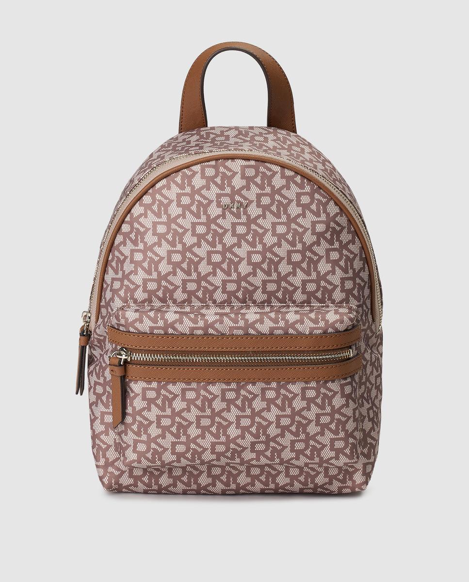 DKNY Synthetic Small Taupe Backpack With Logo Print in Brown - Lyst