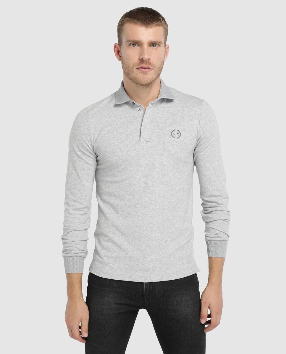 Armani Exchange Cotton Grey Long Sleeve Polo Shirt in Light Grey (Gray