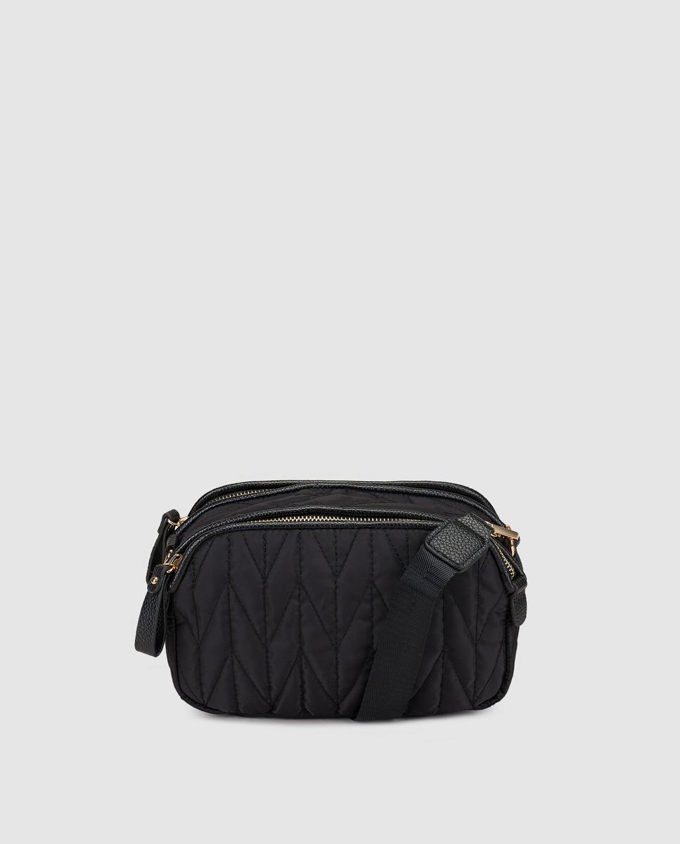El Corte Inglés Synthetic Wo Black Quilted Nylon Crossbody Bag With Double Compartment - Lyst