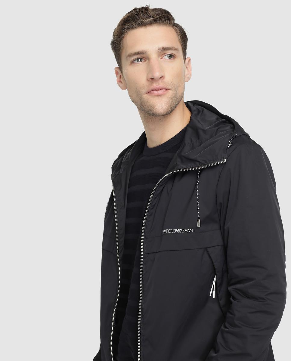 Emporio Armani Synthetic Blue Hooded Jacket for Men - Lyst