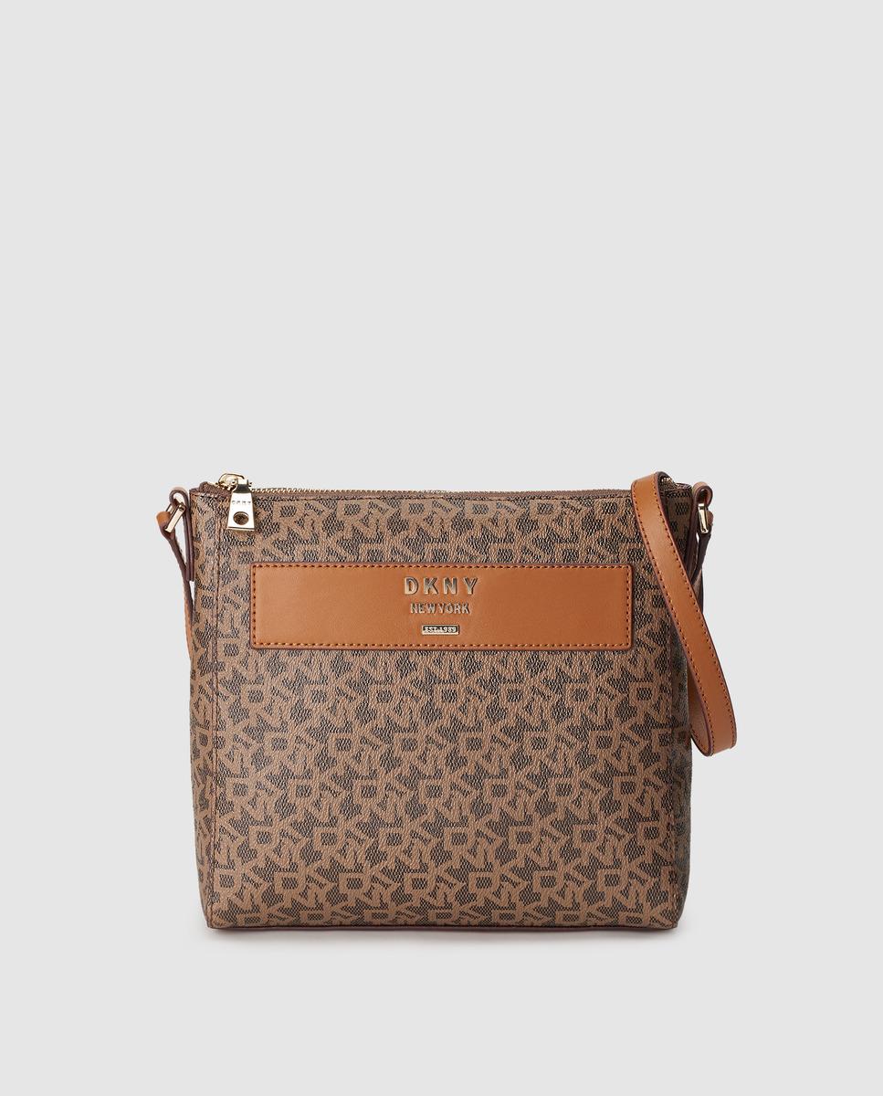 DKNY Small Camel Leather Crossbody Bag With Logo Print Lyst