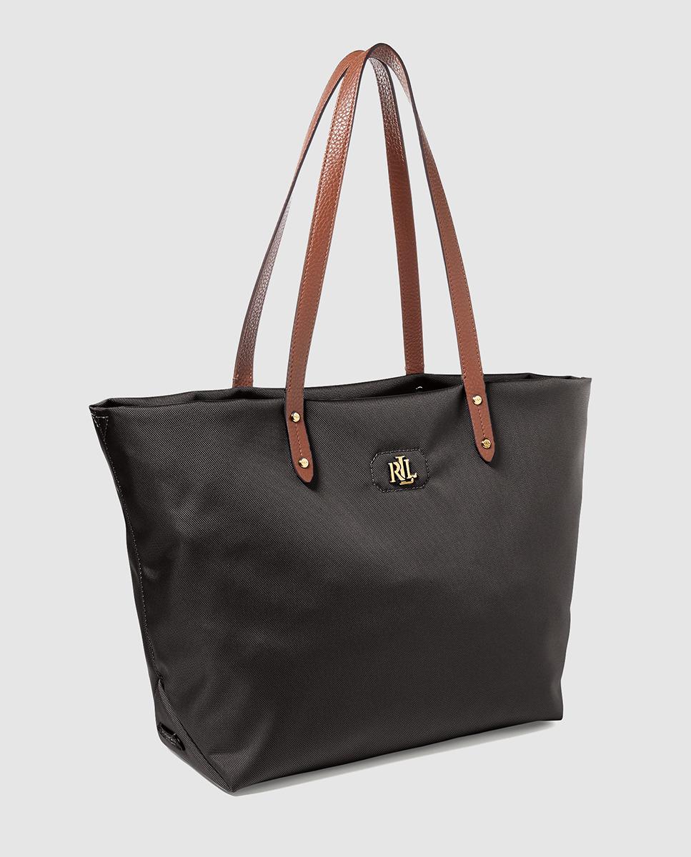 ralph lauren black nylon tote bag with gold initials