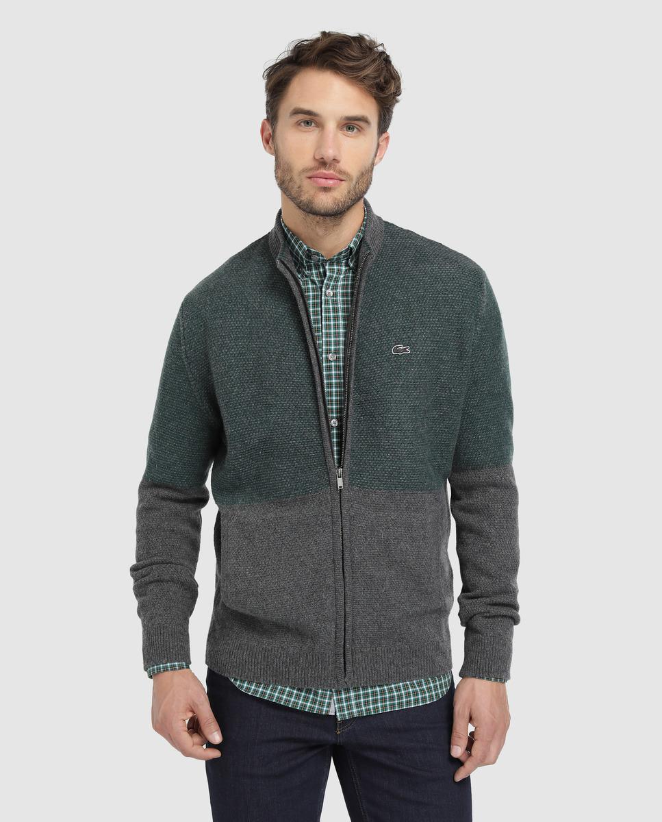 Lacoste Wool Two-toned Zip-up Cardigan in Gray for Men - Lyst