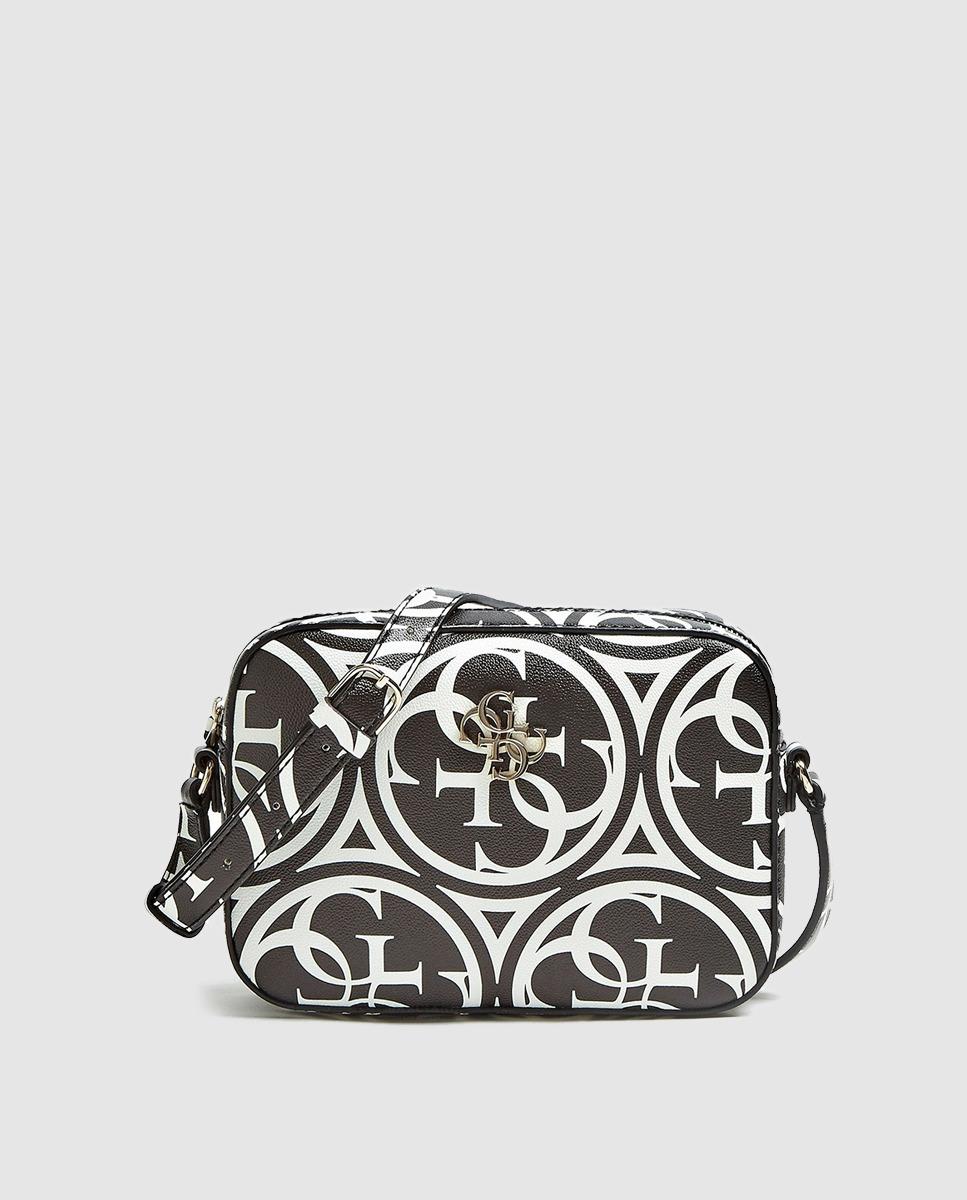 Guess Twotone Black And White Crossbody Bag With Logo Print Lyst