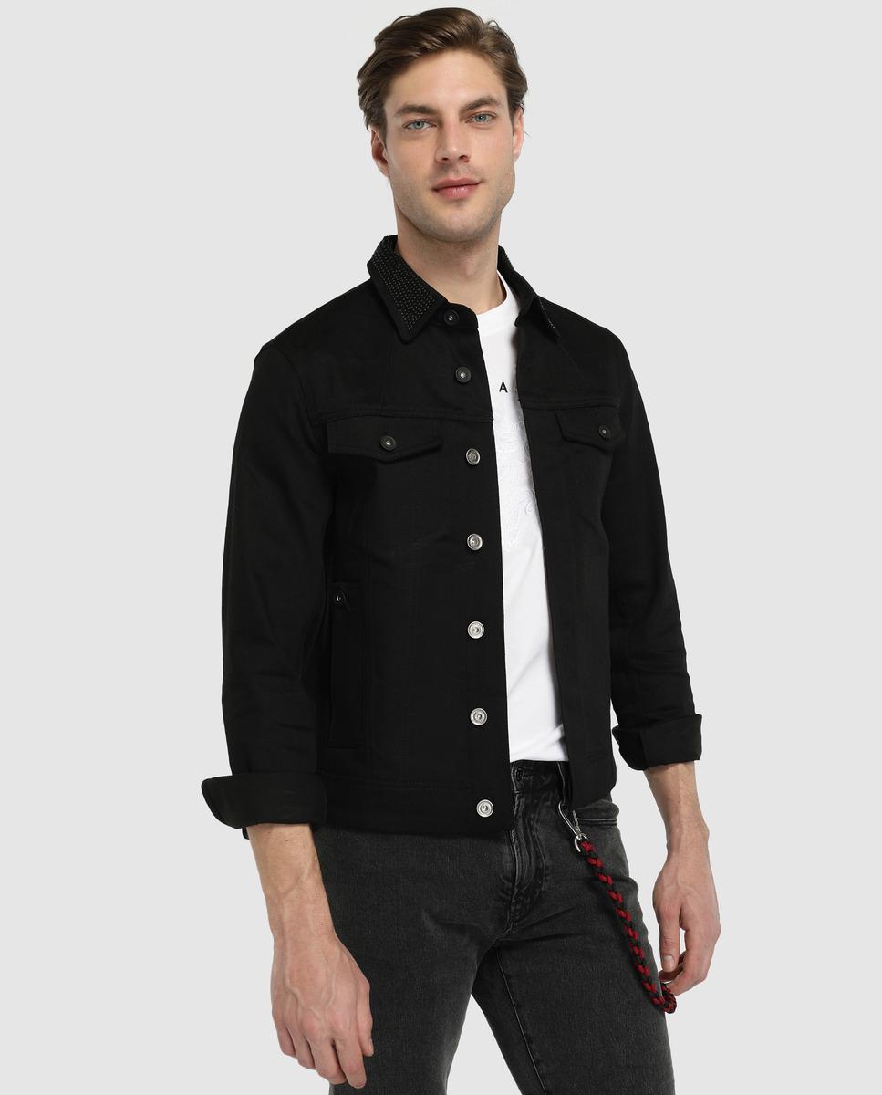 Armani Exchange Black Denim Jacket With Four Pockets for Men - Lyst
