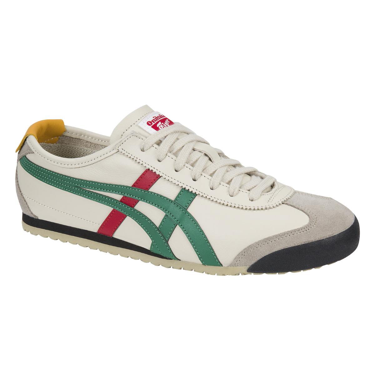 Asics Leather Onitsuka Tiger Mexico 66 Casual Trainers in White / Green ...