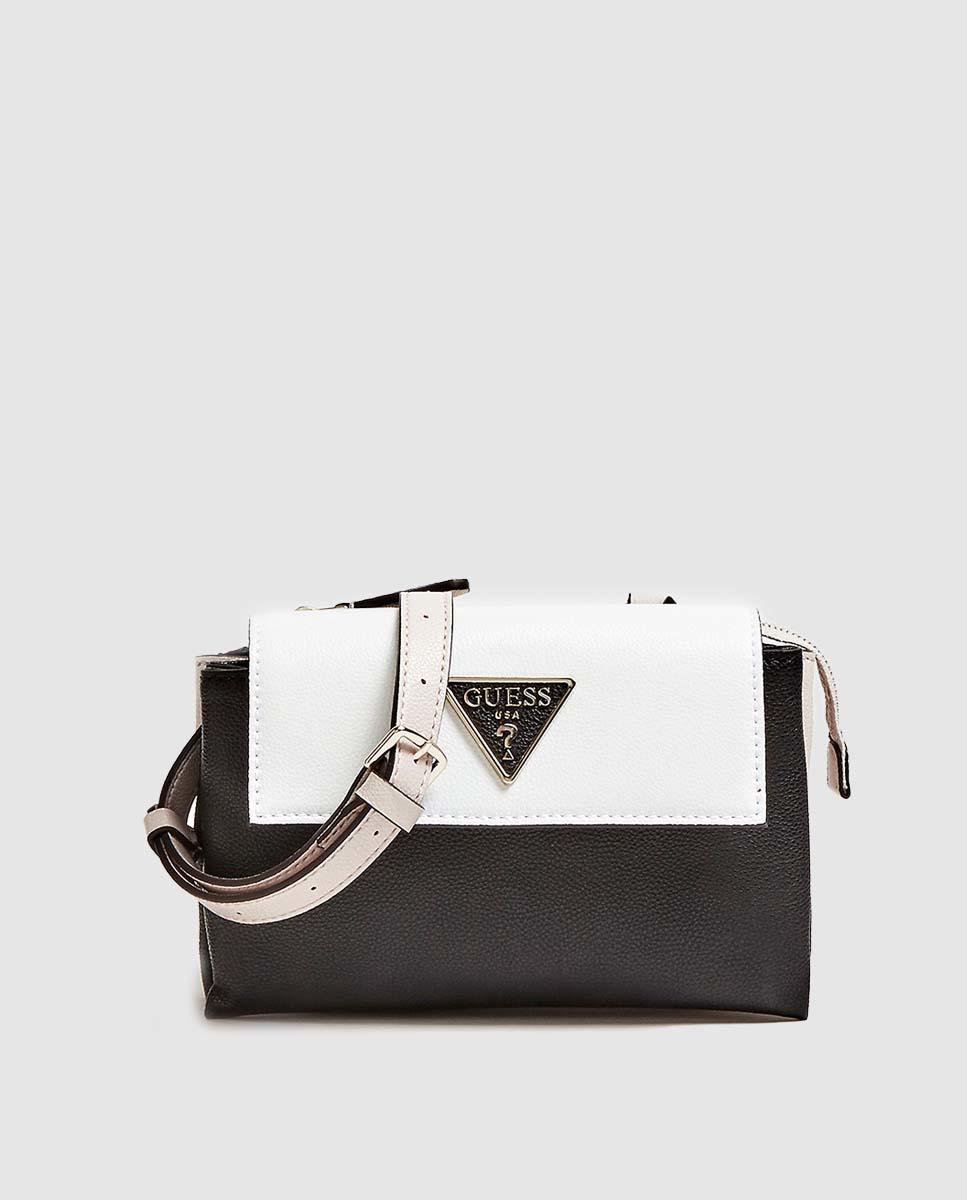 Guess Small Black Crossbody Bag With A White Flap - Lyst