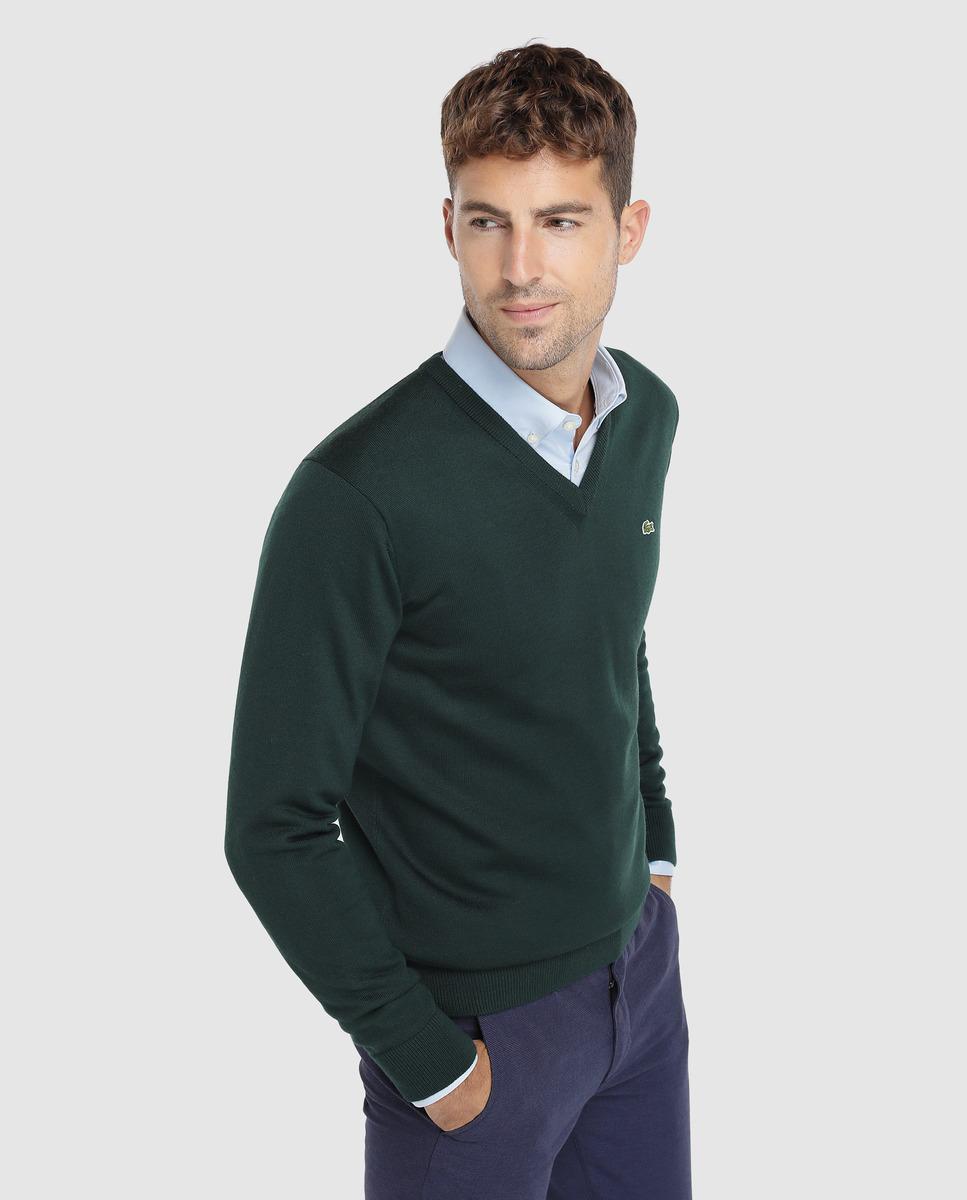 Lacoste Synthetic Mens Green V-neck Sweater for Men - Lyst
