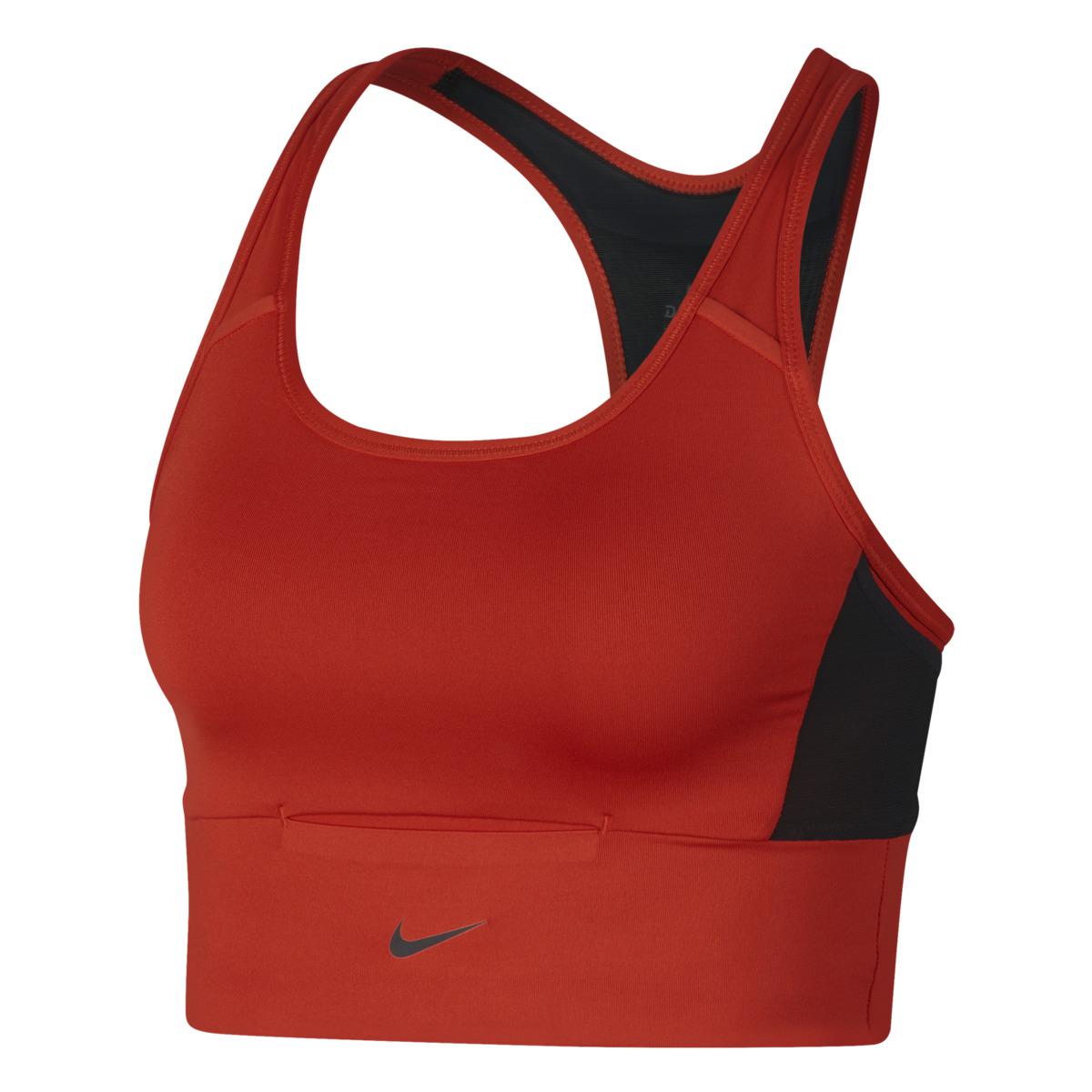 Nike Synthetic Swoosh Pocket Sports Bra in Red - Lyst