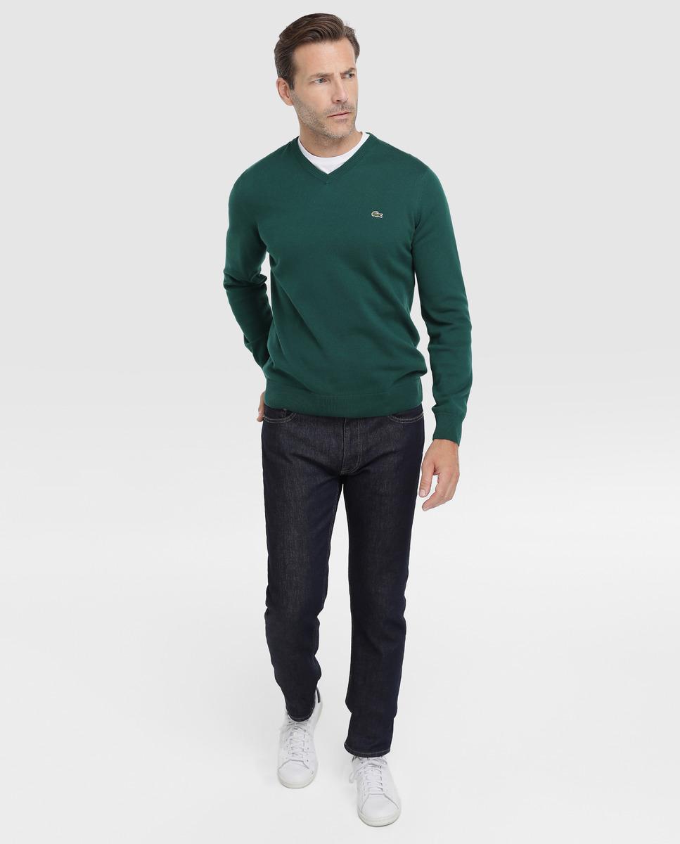 Lacoste Cotton Mens Green Vneck Sweater for Men Lyst