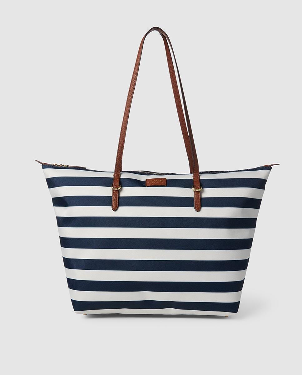Lyst - Lauren by Ralph Lauren Two-tone Navy Blue And White Striped Nylon Tote Bag in Blue