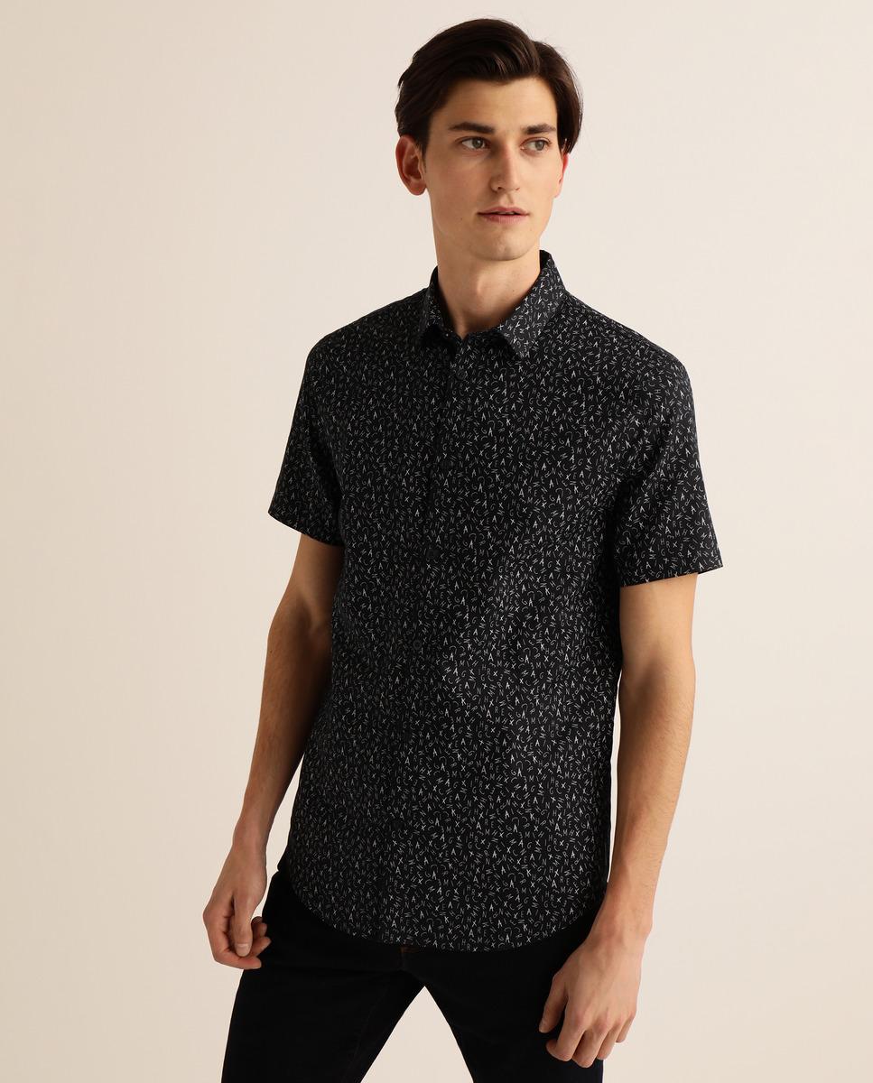 Armani Exchange Linen Mens Blue Slimfit Printed Shirt in Black for Men