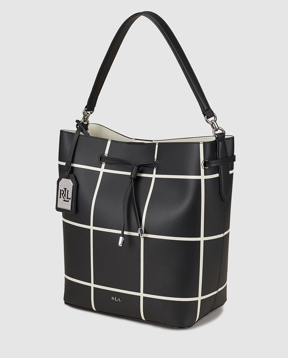 Lauren by Ralph Lauren Two-tone Black And White Leather Bucket Bag With Long Strap - Lyst