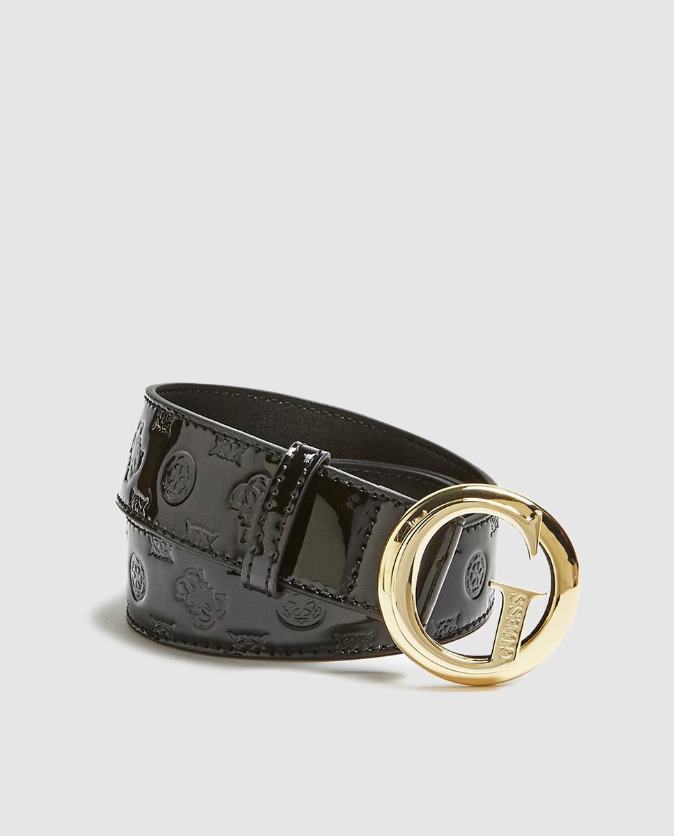 Guess Black Embossed Patent-finish Belt With Logo Buckle - Lyst