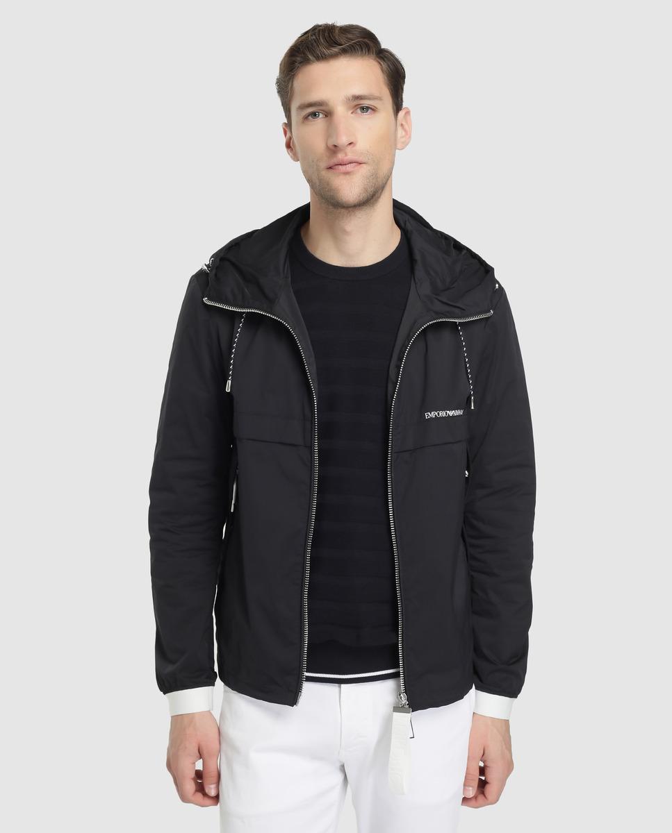 Emporio Armani Synthetic Blue Hooded Jacket for Men - Lyst