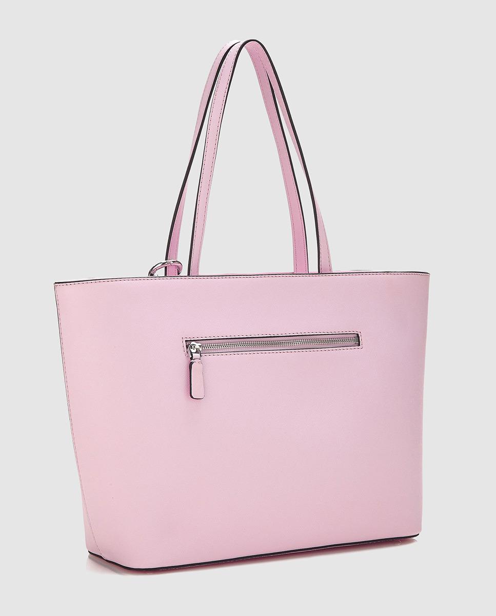 Guess Synthetic Pink Tote Bag With Multicoloured Pompom - Lyst